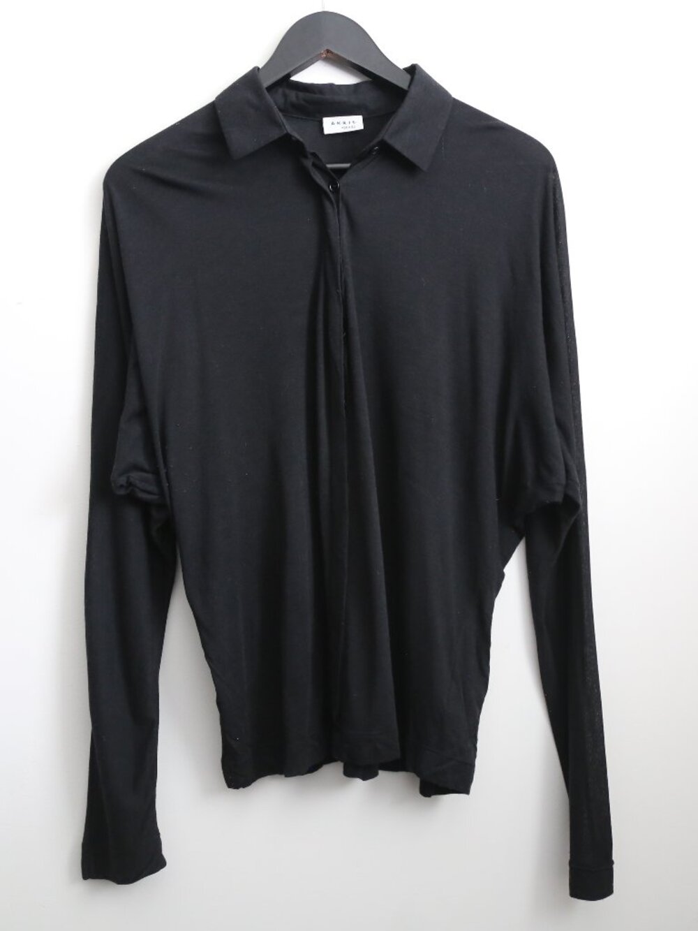 Akris Punto Modal Collared Long Sleeve Knit Shirt Women's Black Size 14